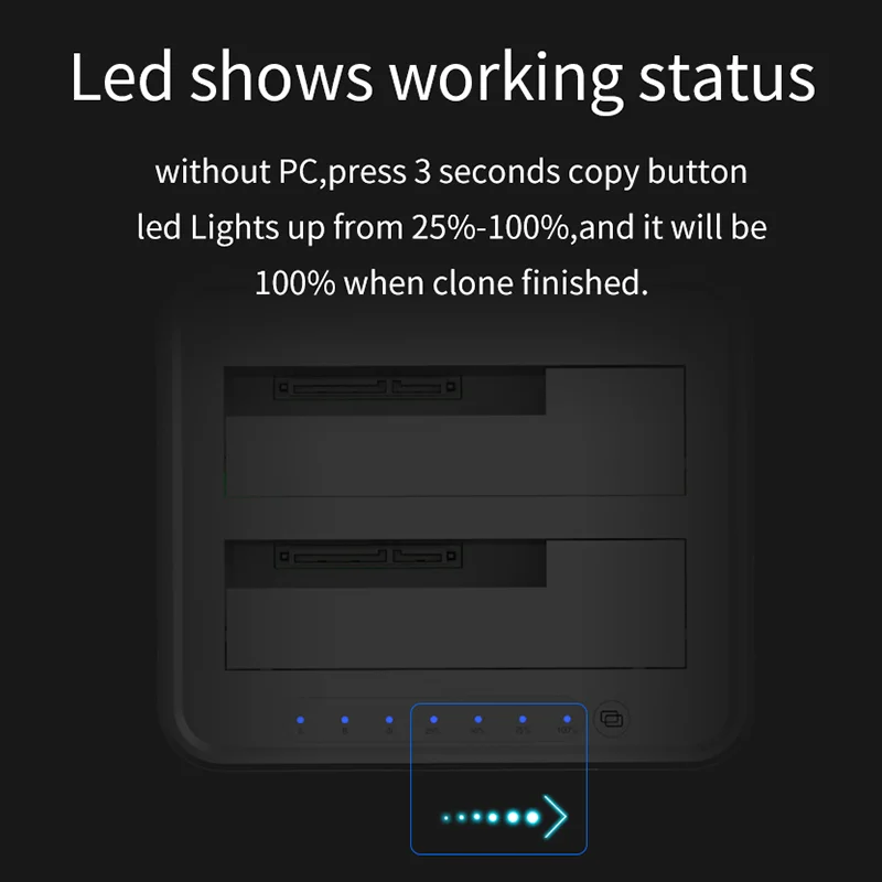 Blueendless offline clone 2 Bay 2.5''/3.5'' Docking station per disco rigido Sata/SSD dual bay Custodia per HDD Custodia per HDD USB Scatola per HDD