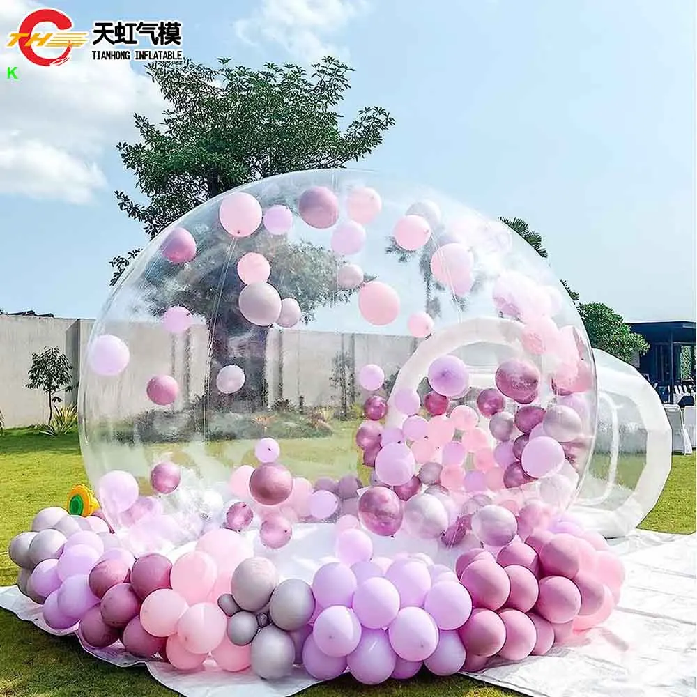 Barraca de bolhas inflável para acampamento ao ar livre, lona de PVC, sala de exposição transparente, casa de bolhas inflável com túnel