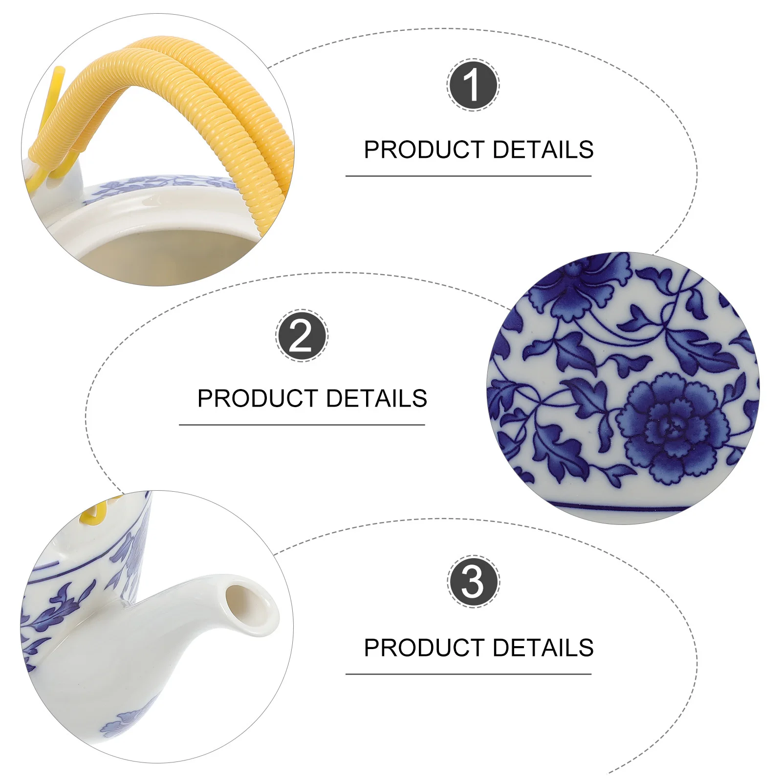 

1Pcs Blue Floral Ceramic Teapot Chinese Style Handheld Kung Fu Tea Kettle 2L Office Home Porcelain Filter Lid Large Capacity