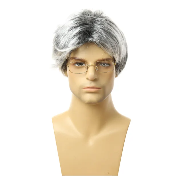 Cosplay grandpa wig props bald old man gray short hair synthetic head covering 3