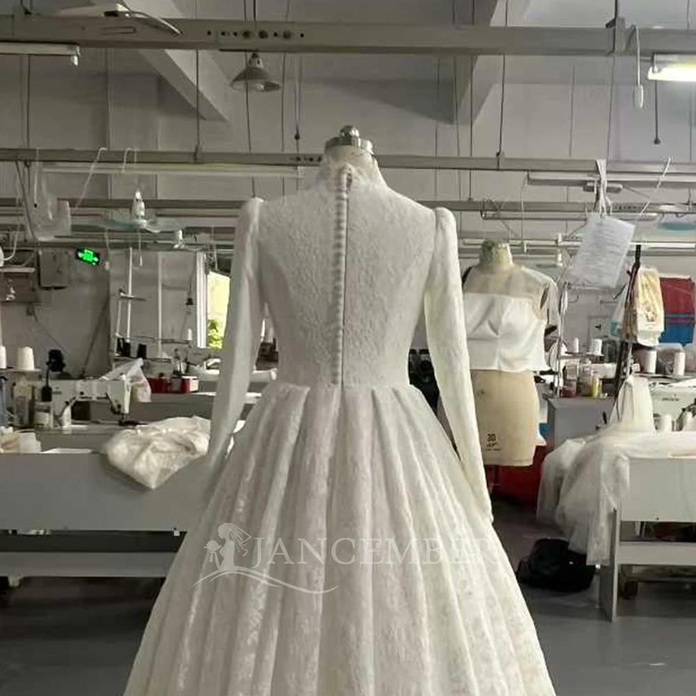 Robe De mariée De luxe personnalisée, robe De mariée princesse, col haut, manches longues, en dentelle
