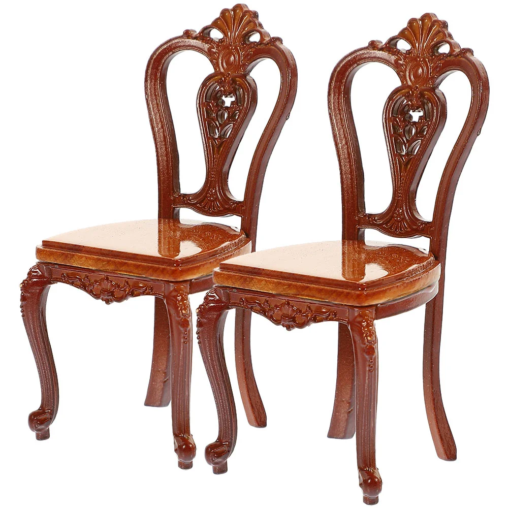 2 Pcs Mini Back Chair Ornaments Vintage Home Decor House Miniature Furniture Accessories Swing Model Wooden Tiny