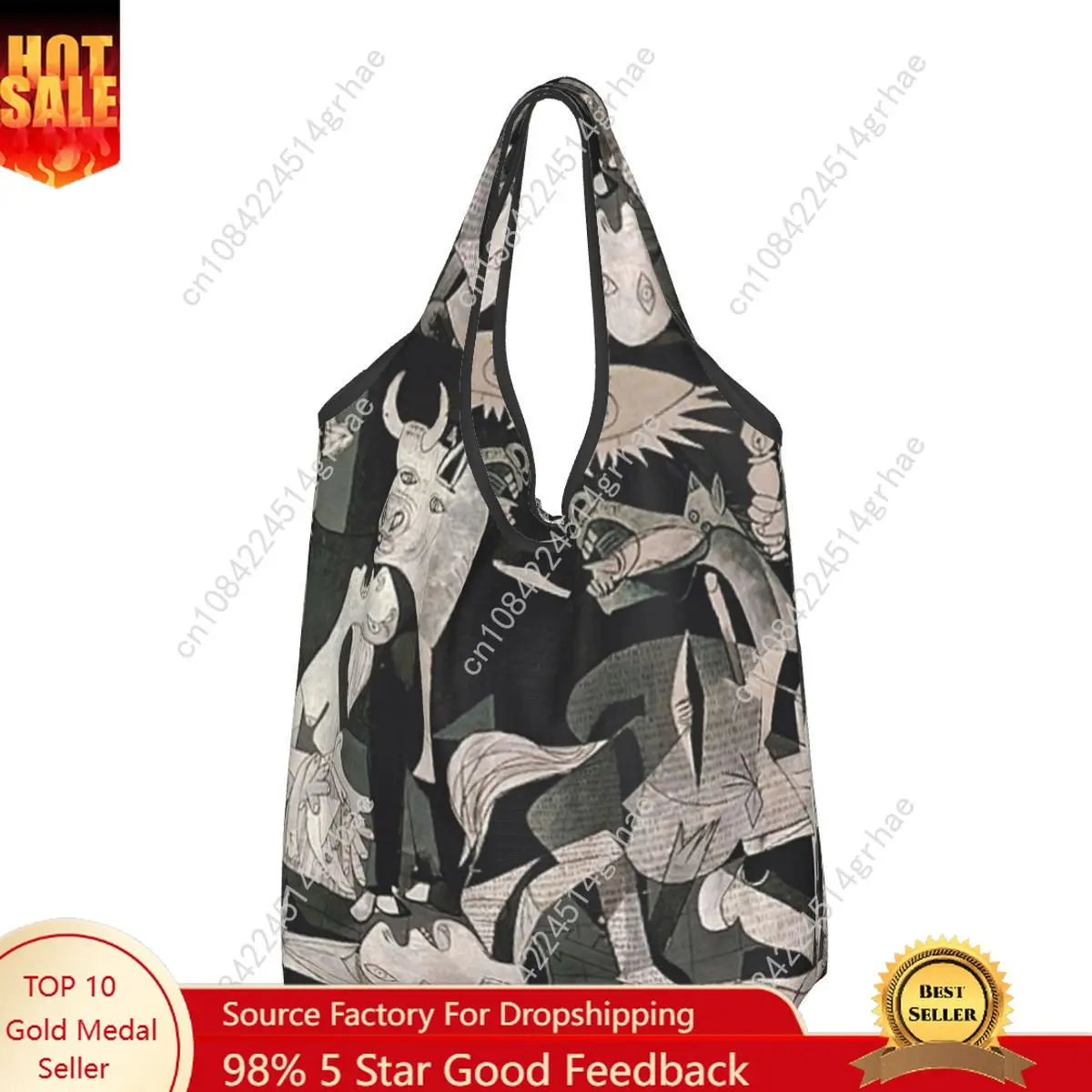 Custom Funny Spain Pablo Picasso Guernica Shopping Tote Bag Portable Groceries Shopper Shoulder Bag
