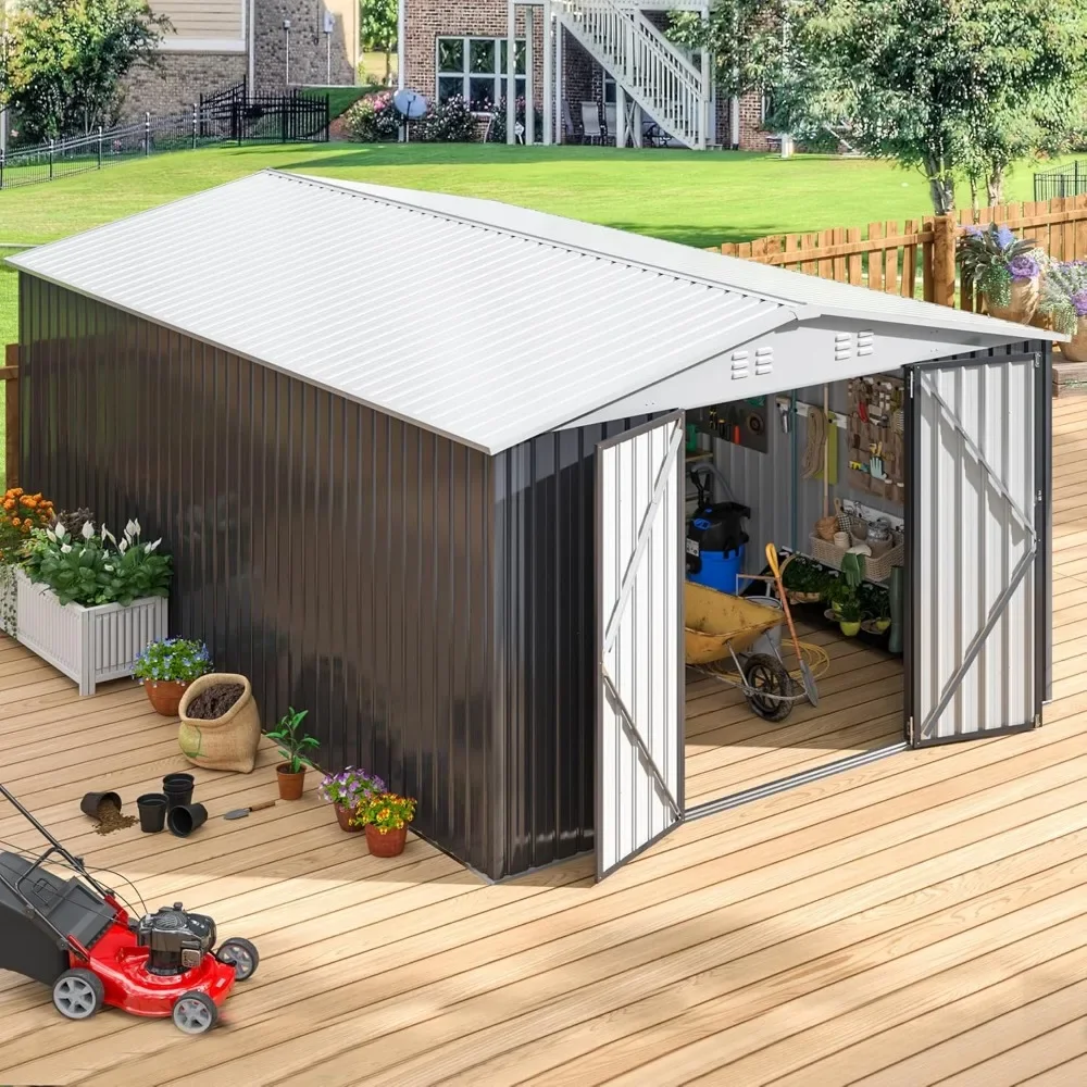 rangement extérieur avec structure  cadre  pompage et portes verrouillables, hangars outils en métal pour jardin d'arrière-cour