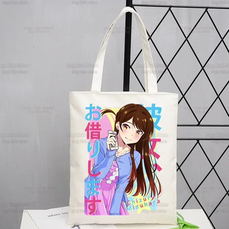 Rent A Girlfriend Chizuru Mizuhara Canvas Shoulder Bag Customize  Handbag Casual Tote Bag Large Capacity Reusable Shopping Bag