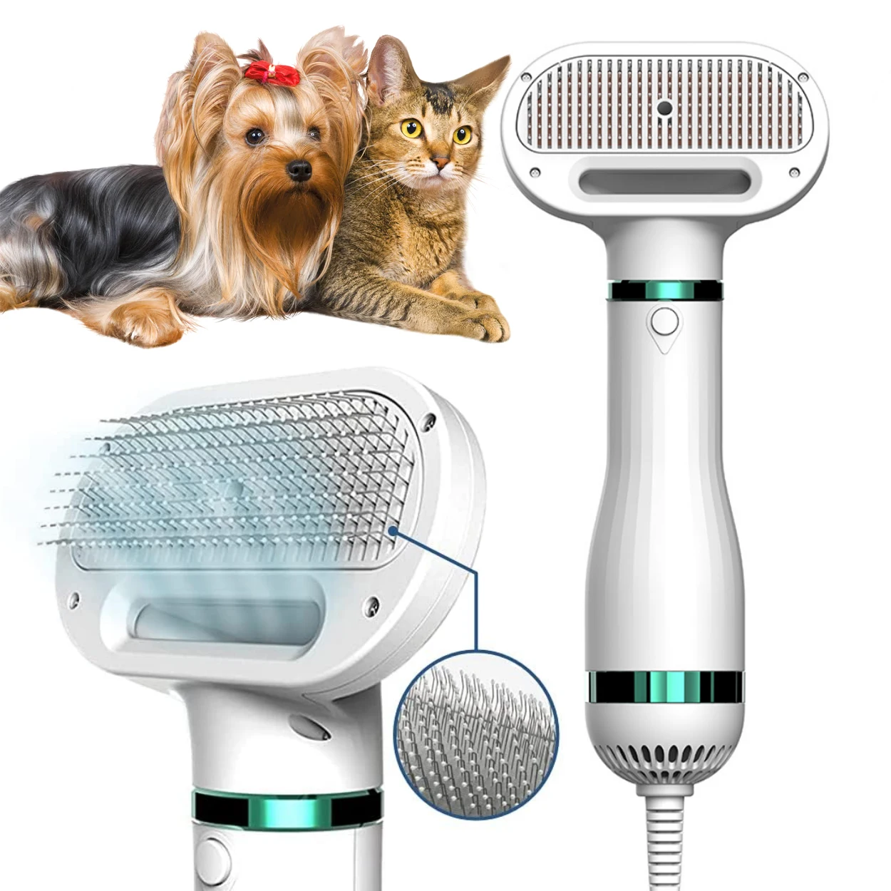 Pet Hair Dryer for Small and Medium-Sized Dogs and Cats 2-in-1 Dog Hair Dryer with Self Cleaning Slicker Brush Dog Blow Dryer