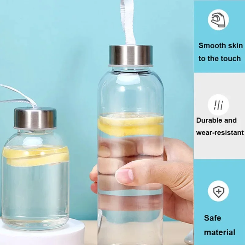 300/400/500ml Transparent Water Bottle Stainless Steel Cover Plastic Water Cup Portable Drinking Bottle For office tea Sports