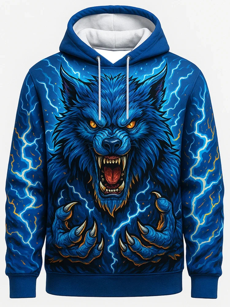 2025 نمط جديد ثلاثية الأبعاد مطبوعة تجفيف الدم رأس الذئب طباعة نمط عادية مقنع البلوز العصرية كول بلوزة عالية الياقة البلوز