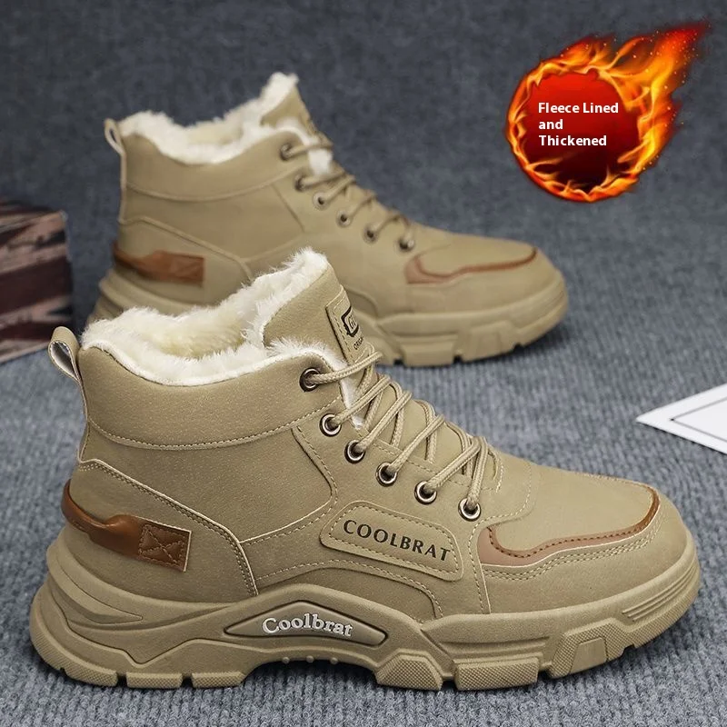 

Зимние бархатные высокие мужские ботинки, противоскользящие, утолщенные, теплая хлопковая обувь, мужская рабочая обувь, короткие ботинки, защитная обувь
