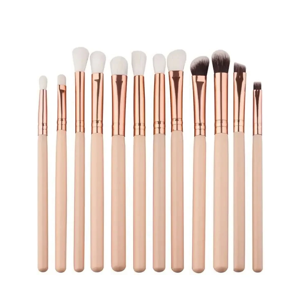 12Pcs Professional Eyes Makeup Brushes Set Wood Handle Eyeshadow Eyebrow Eyeliner Blending Powder Smudge Brush