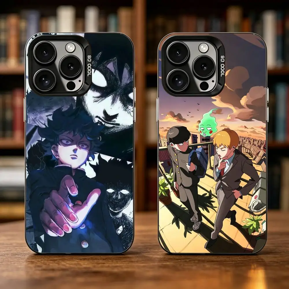 

Anime M-Mob Psycho 100 Phone Case For iPhone 17,16,15,14,13,12,11 Plus,Pro Max,XS,Colored Silver Plated Inside Cover