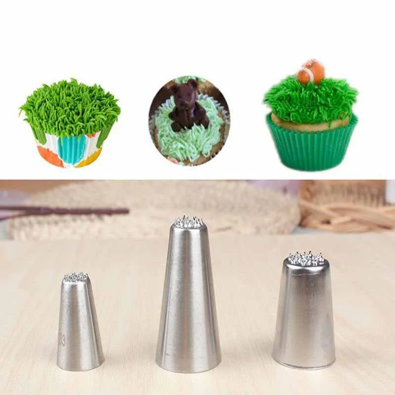 

3pcs/Set Grass Piping Tips Cake Nozzle Mont Blanc Fluff Head for Cakes Decorations Cupcake Kitchen Tools Bake Set