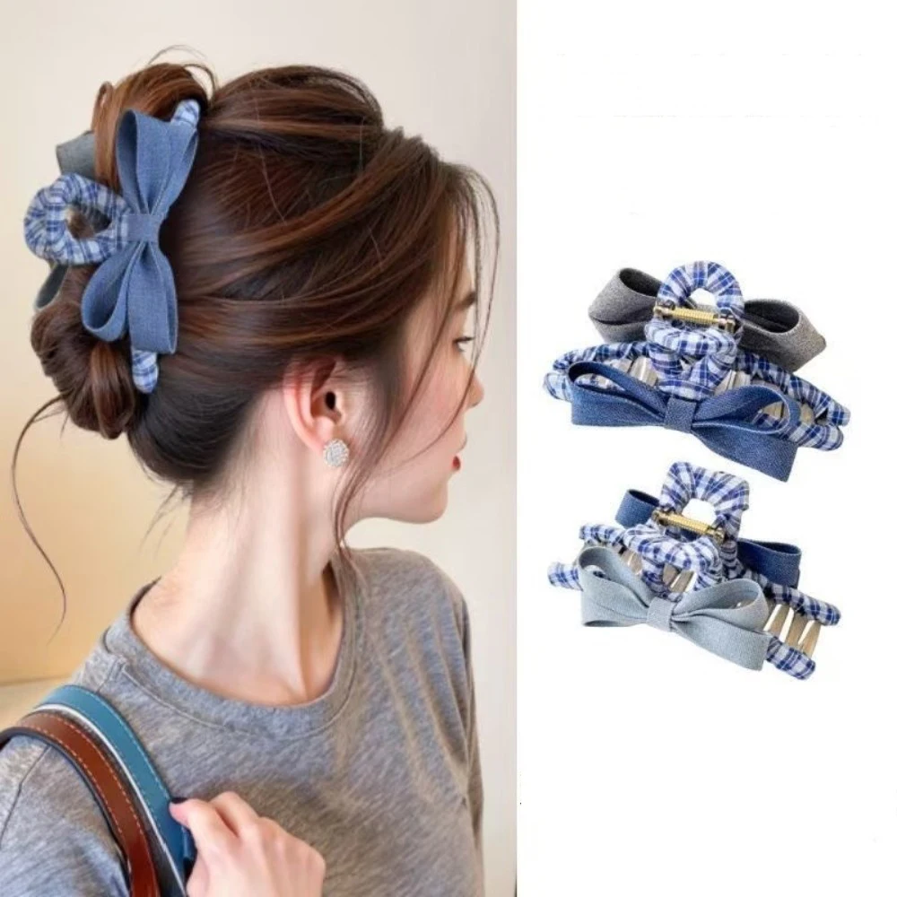 

1pc Denim Plaid Bow Hair Claw Casual Retro Style Perfect Daily Vintage Looks Unique Hair Accessory Women Ideal Casual Bohemian