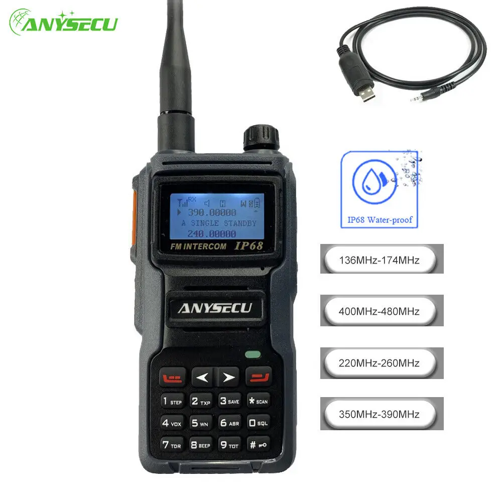 Anysecu W450 IP68 Radio bidirezionale Quad Band 136-174/400-480/200-260/350-390MHZ Radioamatore a 199 canali Copia di frequenza wireless