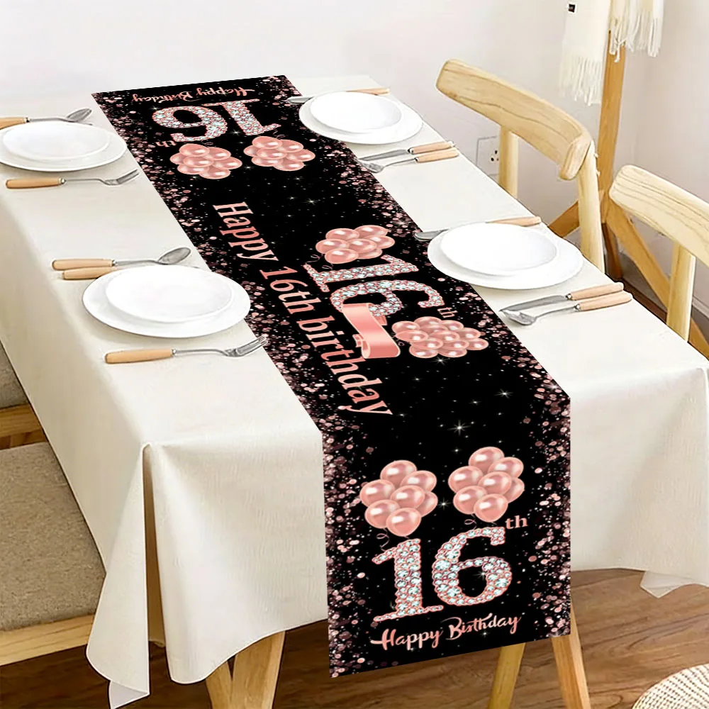 Rose Gold Verjaardagstafelloper Print Eettafel Decor Feestartikelen Indoor Banket Evenement Tafeldecoratie