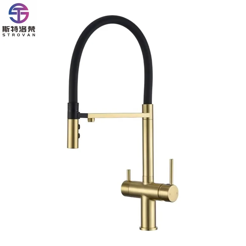 

Brass Deck Mounted Dual Handles Flexible Neck Magnetic Docking 3 in 1 Water Purification Kitchen Sink Faucet Tap