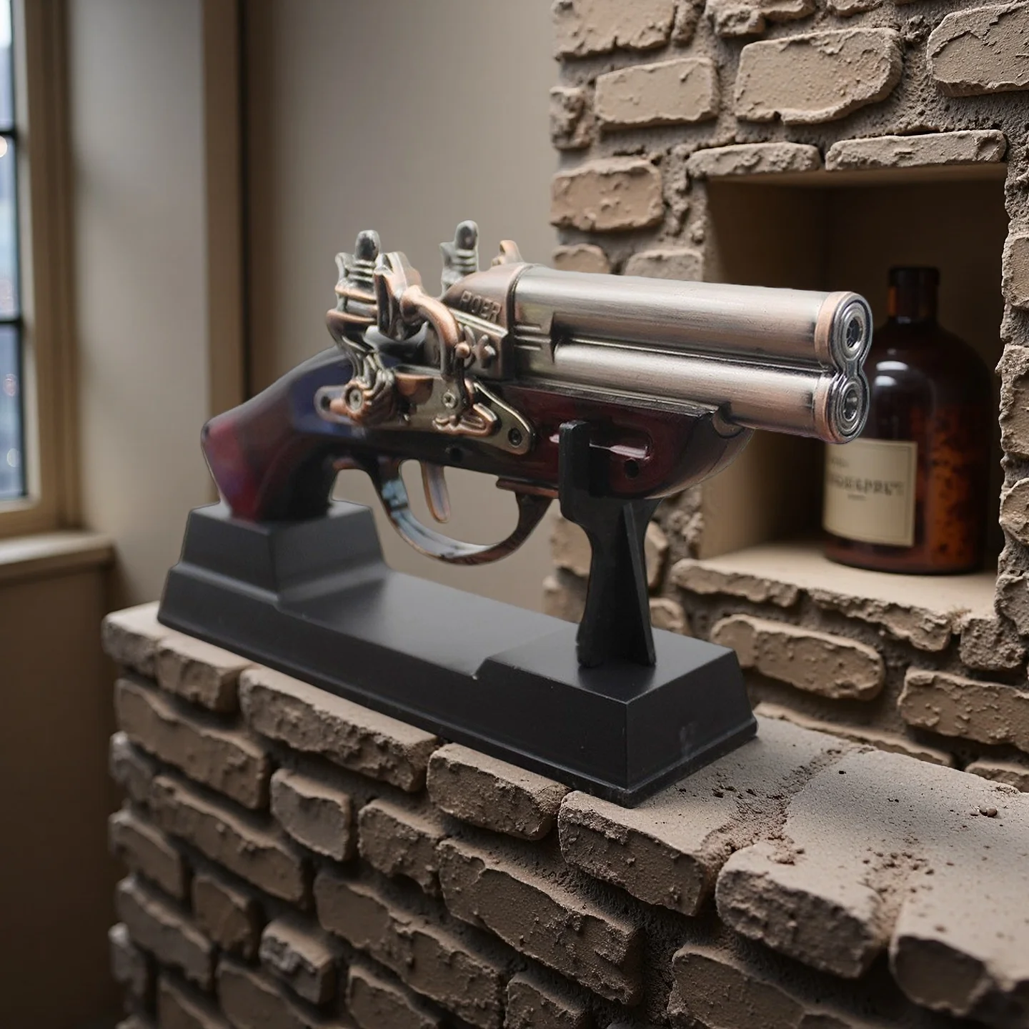 

Creative Personalized Desktop Decoration Retro Gun Shaped Butane Gas Lighter Metal Windproof Office Living Room Decoration