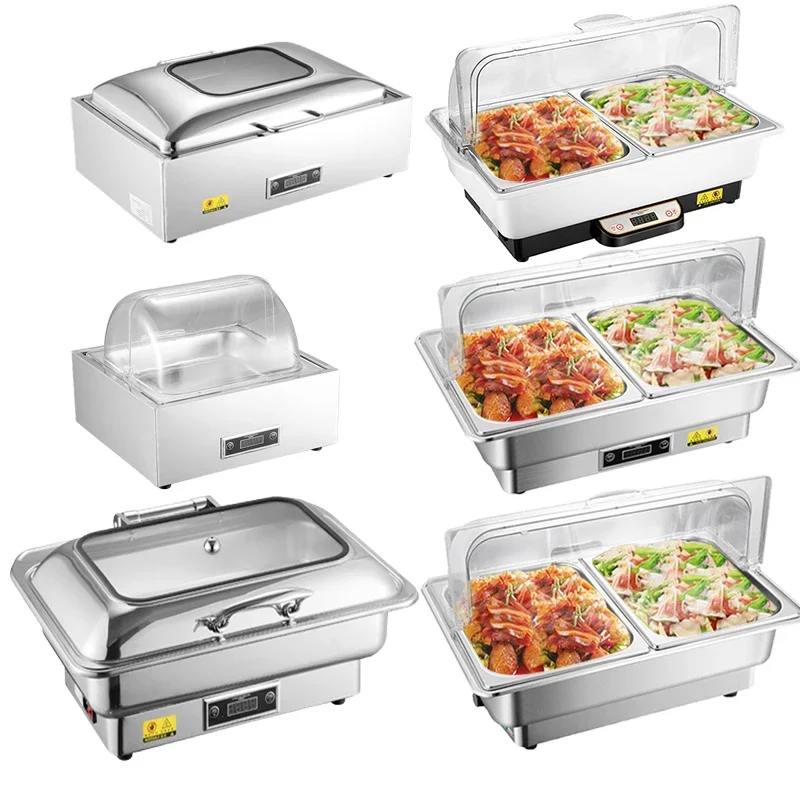 Multi design rust resistence stainless steel rectangle buffet table top steam food warmer display for catering