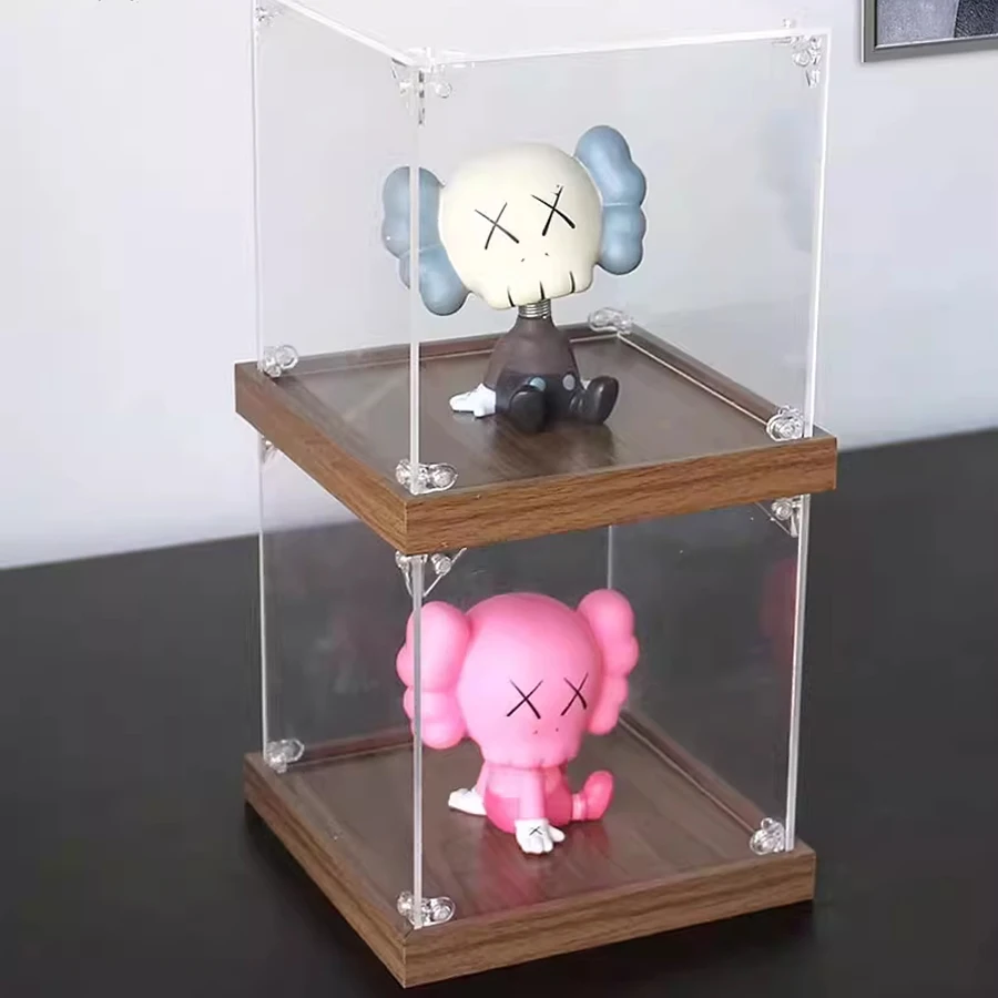 Acrylic Display Case Stackable Self-Assembled with Wood Base Dustproof Cabinet for Collectibles Car Toys Models Showcase