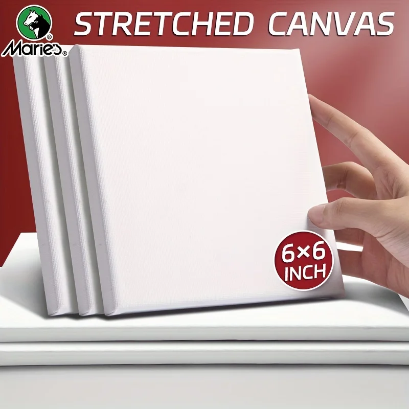 Marie's 2/4/6pcs 6x6in Square Canvas Board Bulk,Mini Stretched White Blank for Acrylic,Oil,Drawing for Students,Artist,Adults