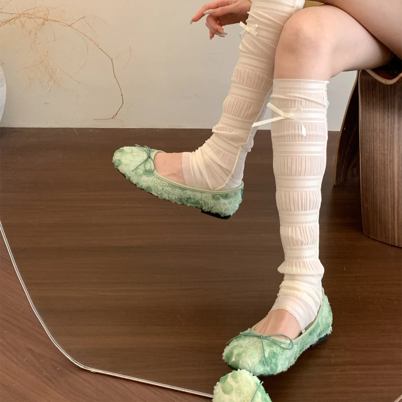 

Новые весенние женские туфли Мэри Джейн с кружевом, с круглым носком, без застежек, на мягкой подошве, удобные, элегантные, балетки