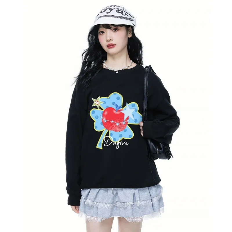 جديد الخريف والشتاء لاكي كلوفر أبل 3D مطبوعة جولة الرقبة مقنعين البلوز أعلى، الدافئة من جانب واحد المخملية زوجين نمط