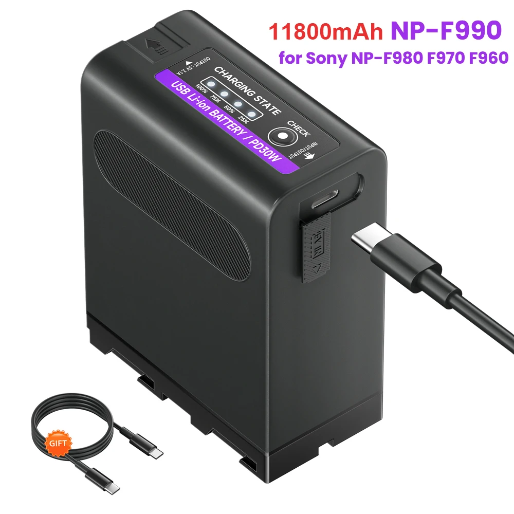 Nowa aktualizacja 11800mAh NP-F990 NP-F970 F960 F970 bateria ze wskaźnikiem zasilania LED do Sony F960 F550 F570 F750 F770 MC1500C 190P