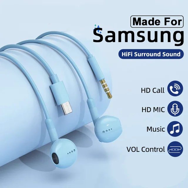 Słuchawki typu C do Samsung Galaxy S24 S23 S21 S22 Ultra A53 A52 A34 A54 Przewodowe słuchawki USB C z gniazdem 3,5 mm w zestawie słuchawkowym Ea Earbud