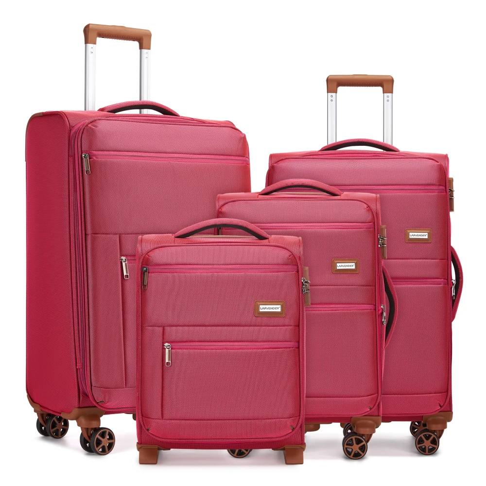

4 Piece Softside Luggage Set Expandable Lightweight with 360° Spinner Wheels Travel Suitcase Rose Red