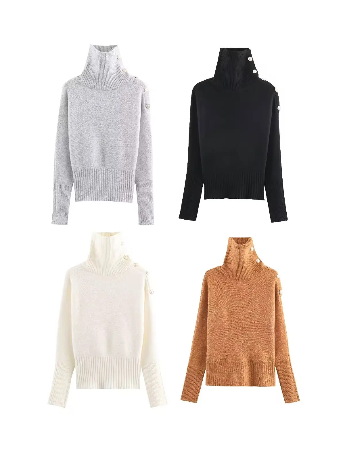 

DiYiG WOMAN 2025 Winter New Fashion Shoulder Buckle Half-turtleneck Knitted Pullover All-match Long Sleeve Casual Sweater Mujer