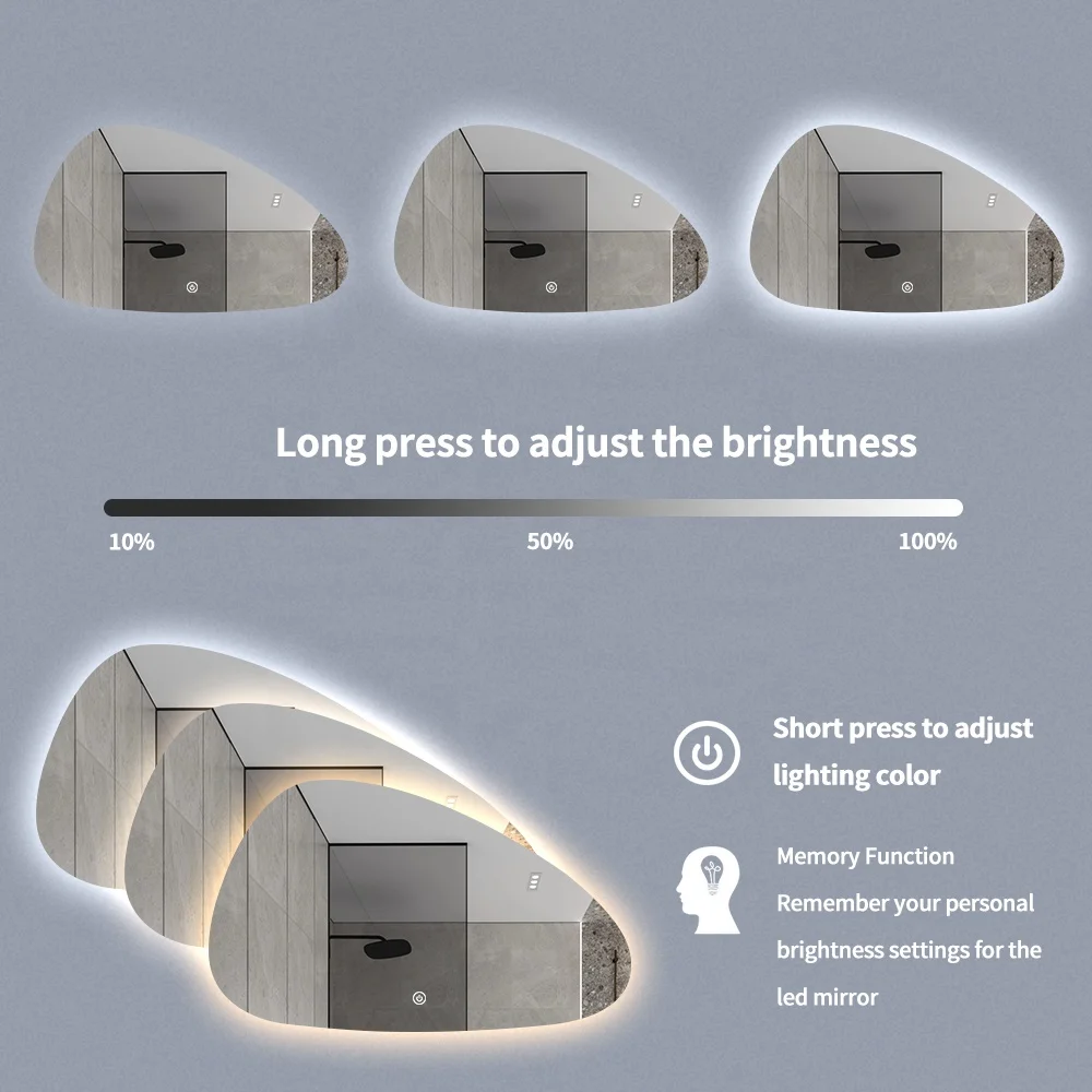 Special Shaped Irregular Smart LED Bathroom Mirror Anti-Fog Wall Mounted Vanity Mirror with LED Light view 4