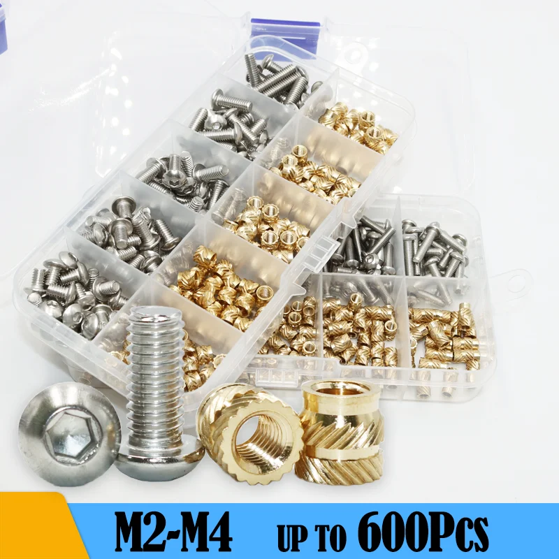 

Brass Hot Melt Insert Knurled Nut Hex Button Head Screw Kit M2 M3 M4 Thread Heat Injection Embedment Nut A2 Stainless Steel Bolt