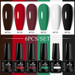 Mtssii 6pcs/Set Gel Nail Polish Kit Black Semi Permanent UV Gel Varnishes Soak Off Nail Lacquer Base Top Gel Nail Art Varnish
