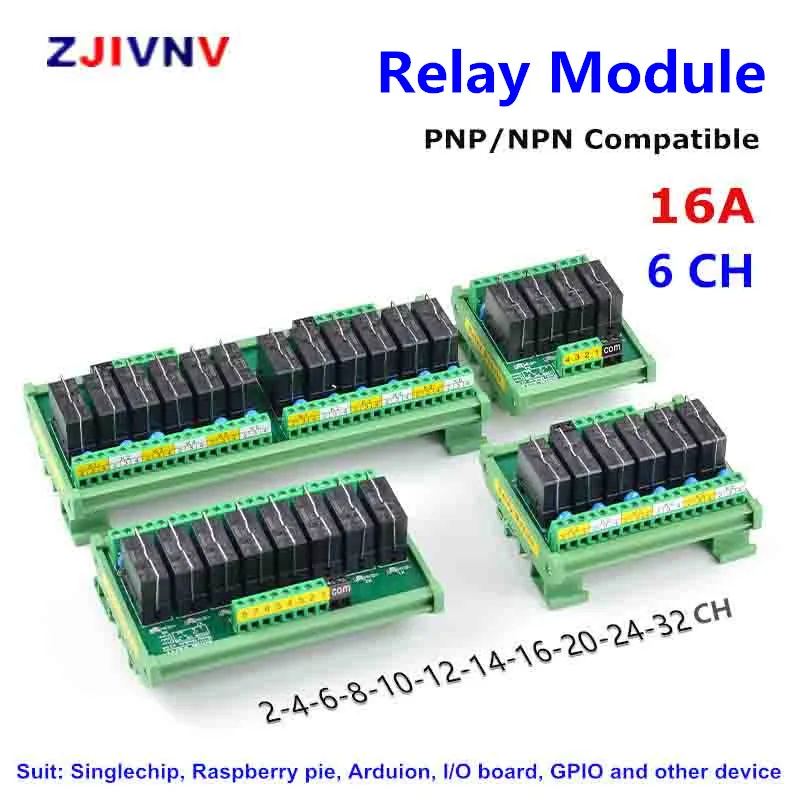 

6 Channels 1NO+1NC PNP NPN Compatible Pluggable Interface DIN Rail Mount Relay Module with G2R-1-E 16A INPUT DC 12V 24V