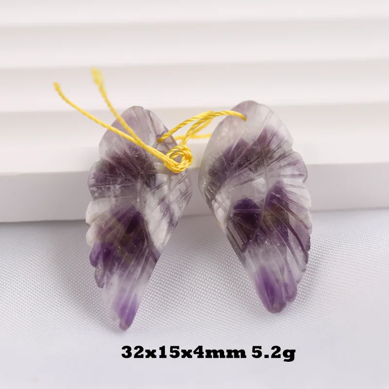 B&F Natural Stone Amethyst Carved Wing Earring Beads - Fashion Jewelry Accessories Handmade Jewerly for DIY