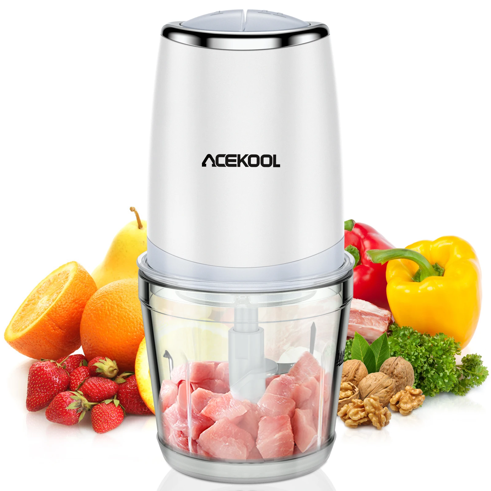 Mini robot culinaire américain avec bol en verre de 2.5 tasses, petit hachoir électrique, 2 vitesses, pour la viande, les fruits, poids kg, Pu123, 300W