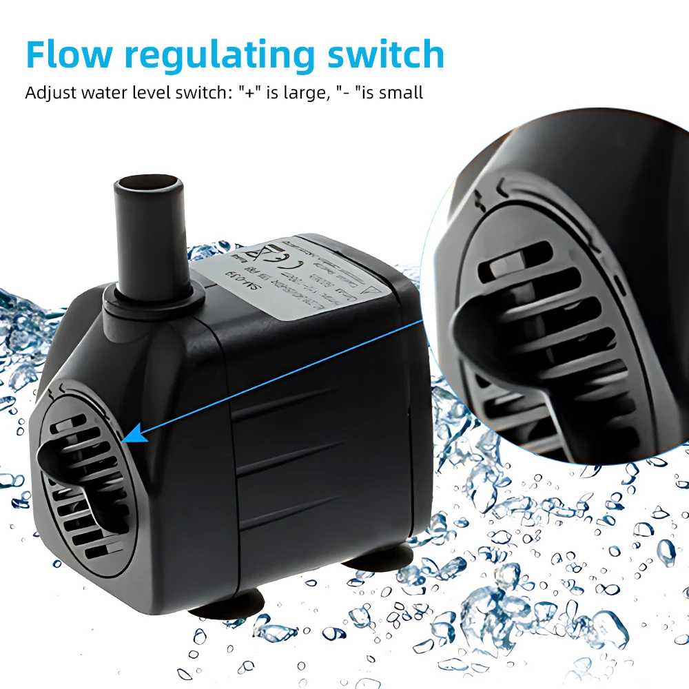 Mini Submersible Water Pump Flow Adjustable Electric Max 600L/H Flow 3.9ft Lift Portable Mini Pump with 6.5ft Cable and CupBase