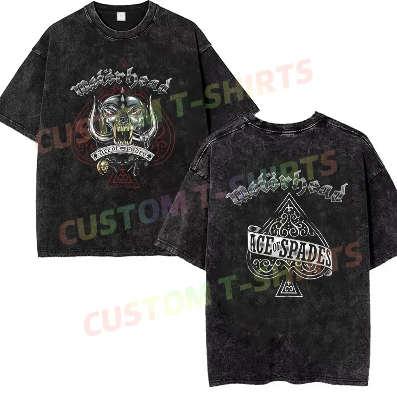 

Лето 2022, винтажная хлопковая футболка с мытой Ace of Spades Tattoo Motor, черная свободная футболка по головы, мужская футболка в стиле хип-хоп Y2K