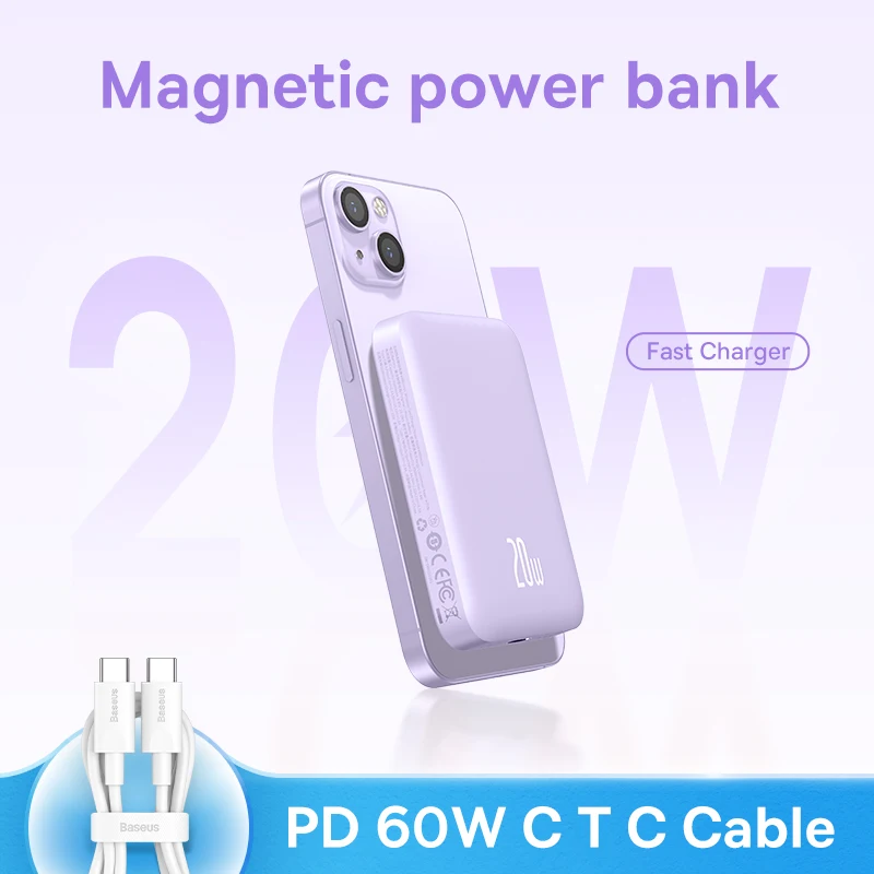 To 20W Magnetic Wireless Charging 5000mAh Power Bank, 14.2mm Non-slip Silicone Casing, Fast Charging For iPhone 8-16 Series