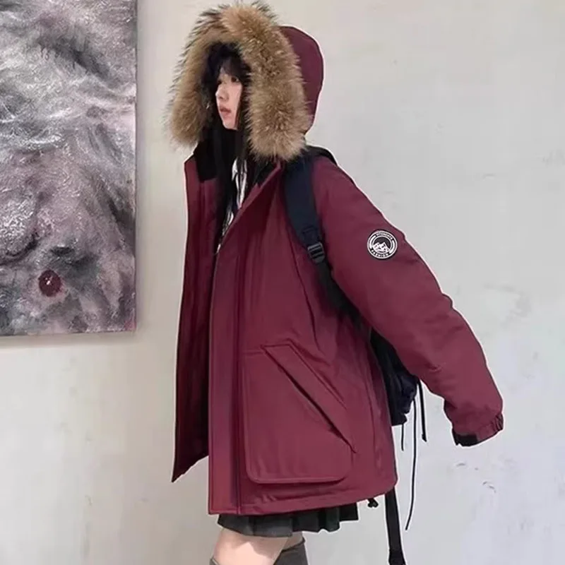 

Workwear Down Jacket Overcomes Parker Women 2025 New Fashion Warm Hooded High-Quality White Duck Down Women's Down Jacket H545