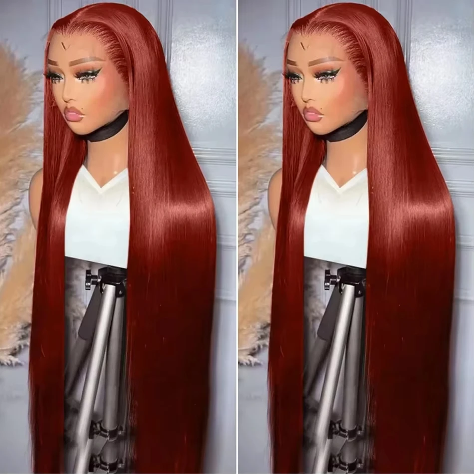 

Reddish Brown Straight 13x4 HD Lace Frontal Human Hair Wig Pre Plucked 30 inch Lace Frontal Wigs Colored Brazilian 100%Human Wig