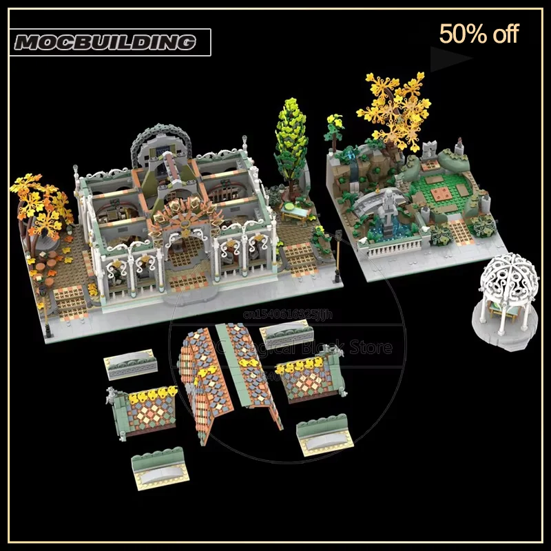 Elven Market Hall MOC Building Blocks10316 تعديل القلعة العمارة نموذج التكنولوجيا الطوب جمع اللعب هدايا عيد الميلاد