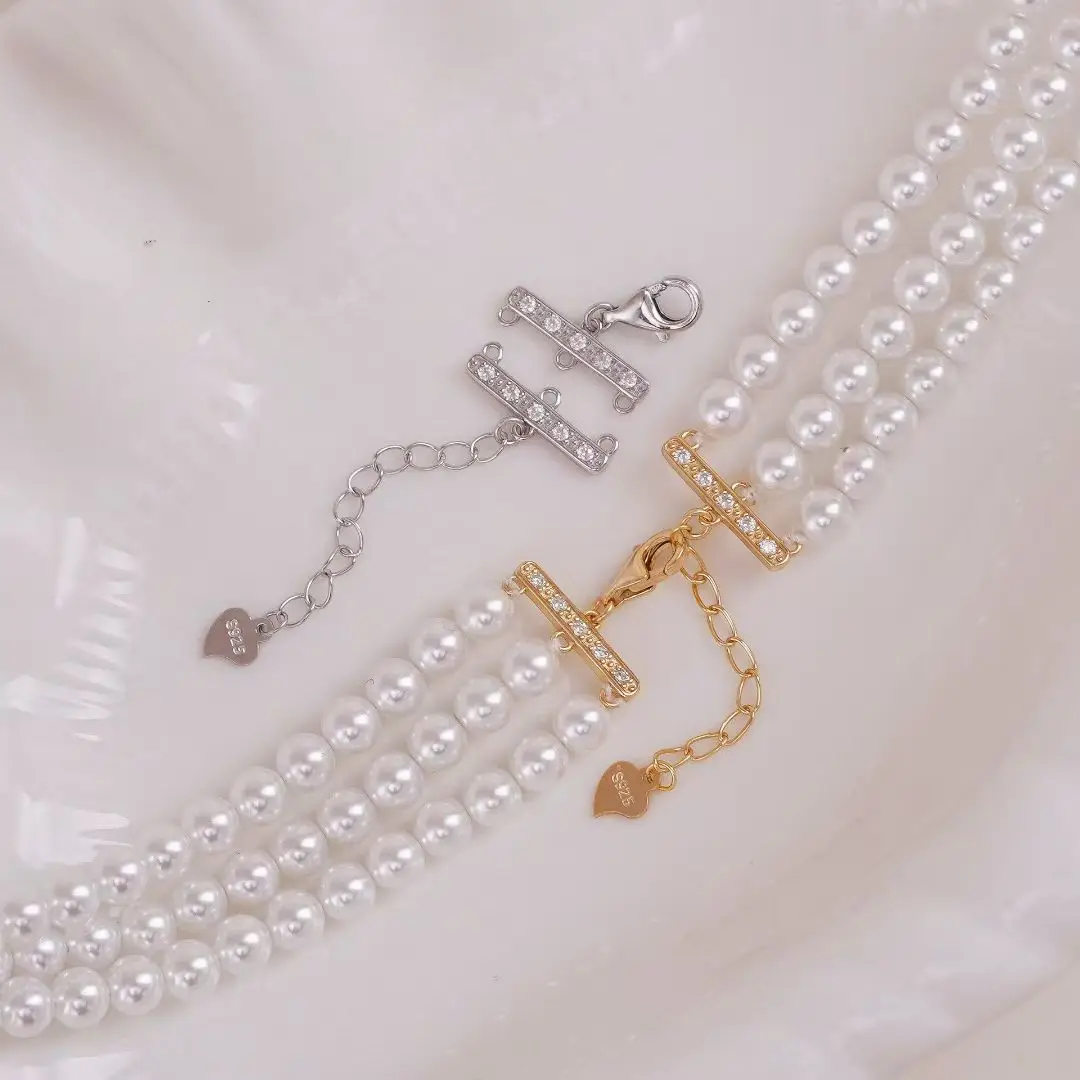 

ТРИ ряда S925 ожерелье из стерлингового серебра браслет застежки и крючки ювелирные аксессуары детали настройки для жемчуга 4-6 мм 3 шт./лот