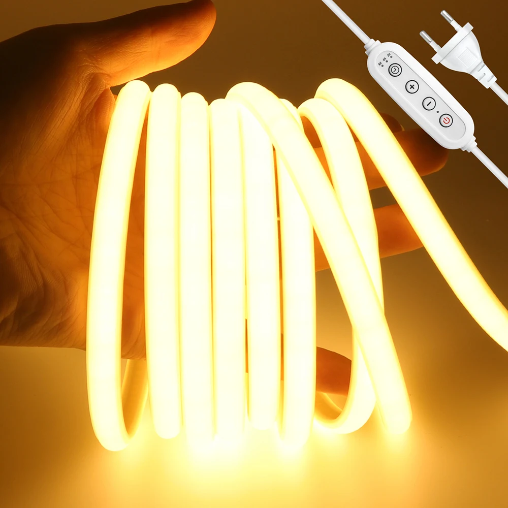

Flexible Dimmable 220V COB Neon LED Light Strip 4key Control Dimmer Switch EU Plug Kit Bright 288 LEDs Neon Sign Milky Tube Lamp