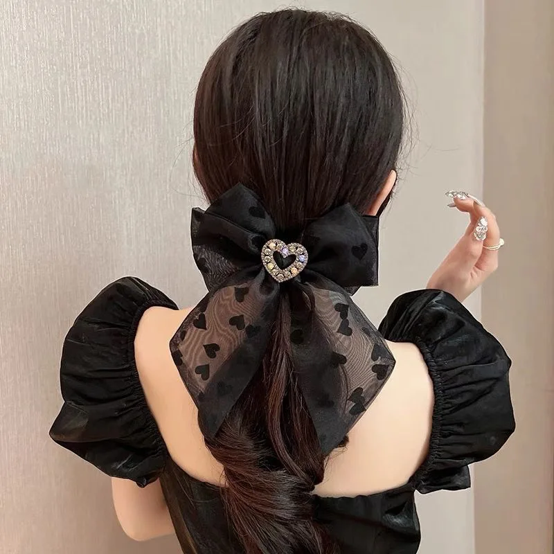 1 new 2024 Love bow hairpin women's back head rhinodrill headpiece New ponytail clip spring clip hairpin