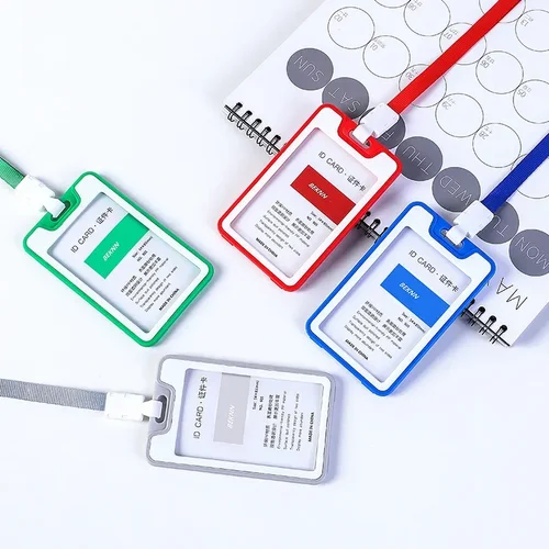 Imagen 2 del producto Tarjetero de plástico para hombre y mujer, funda para tarjeta de crédito, identificación, autobús, estudiantes, cordón, colores dulces