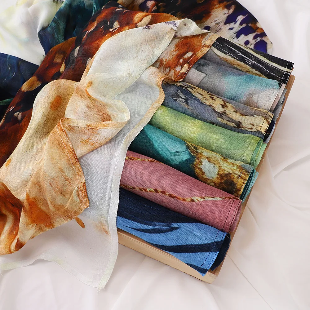 

New Print Rayon Modal Cotton Scarf Hijab Premium Hijabs for Women Wraps and Shawls Headband Islamic Ramadan Turban Bandana
