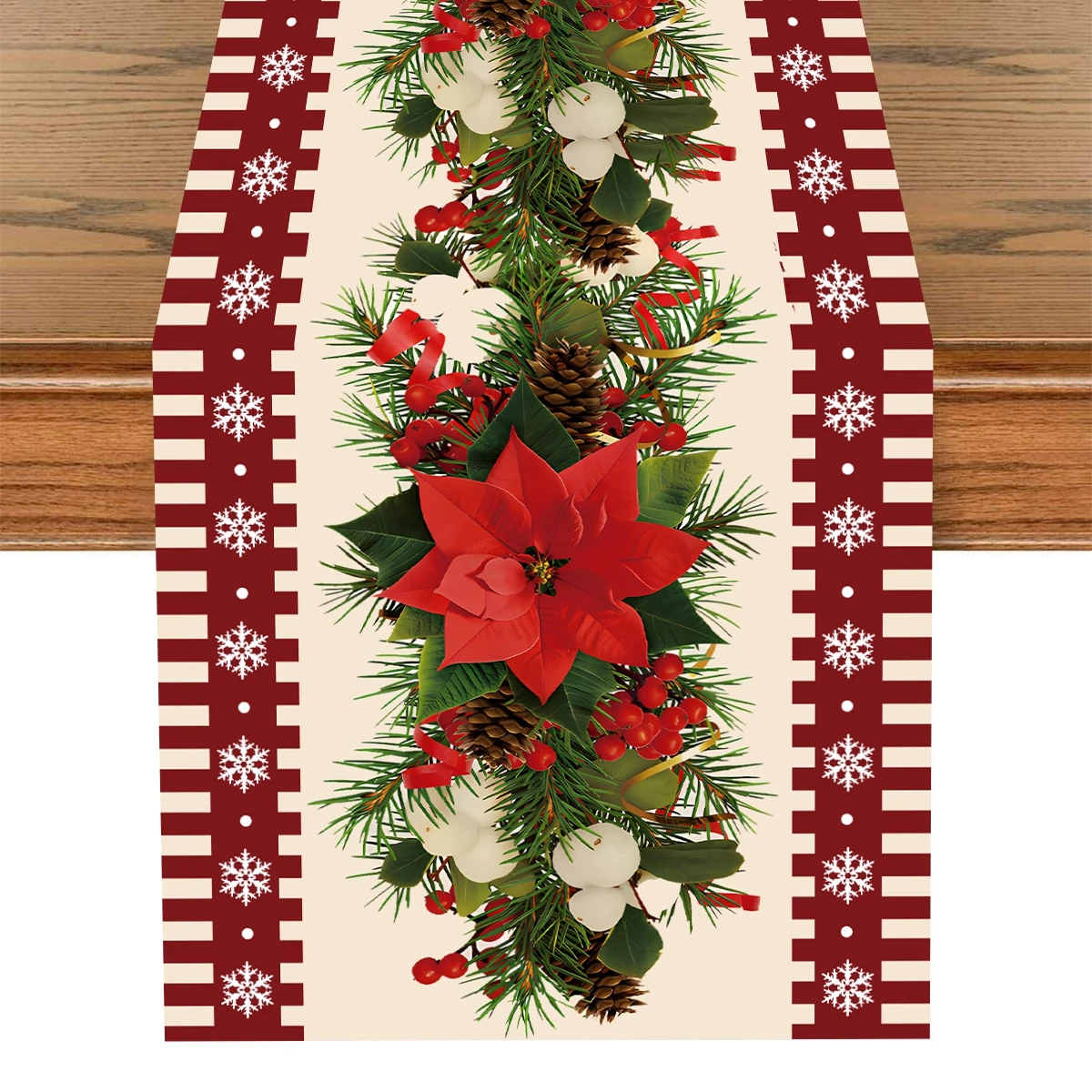 Christmas Red Flowers Snow Table Runner Merry Christmas Decoration For Home 2024 Xmas Gifts Navidad New Year Natal Tablecloth