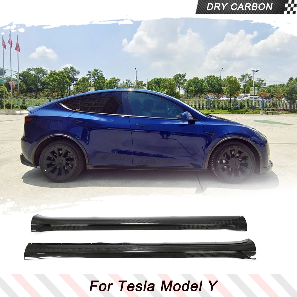 

Dry Carbon Car Side Skirt Extension Lip Spoiler For Tesla Model Y Sport Utility 2019 UP Car Side Skirts Extension Rocker Panels