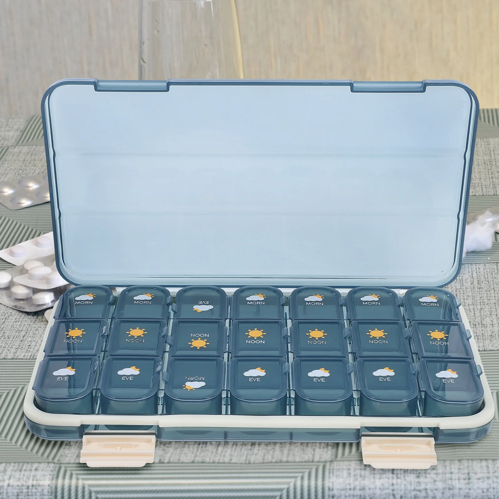 

Large Capacity Travel Medicine Box Organizer PP Portable Case Durable ABS Material Sealing Pill Container Compact for Elders